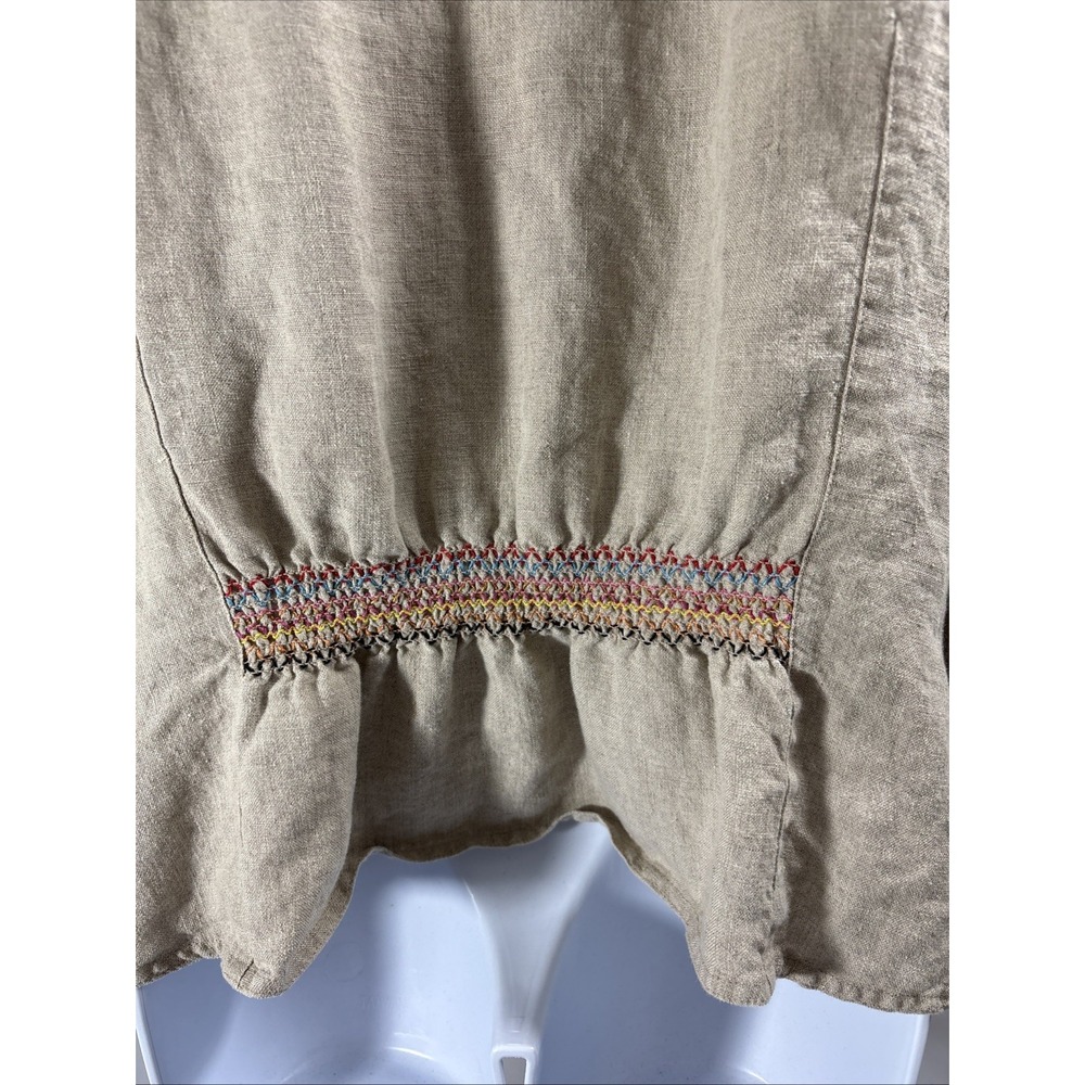 J. Jill Linen Embroidered Blazer Jacket Womens L Beige Smocked Cinched Back Boho - Picture 5 of 8